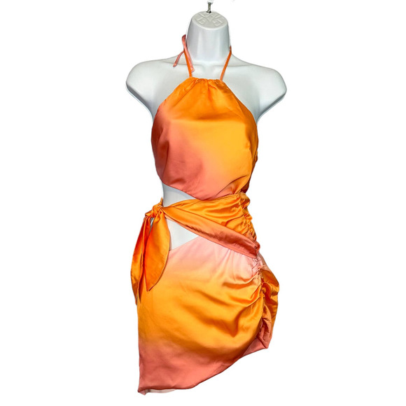 Lovers + Friends Monaco Halter Cutout Mini Dress XXS Satin Ombre Orange - Picture 1 of 9